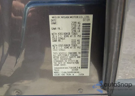 2019 Nissan Frontier Sv z USA, uszkodzony, nr VIN 1N6AD0ER5KN780824